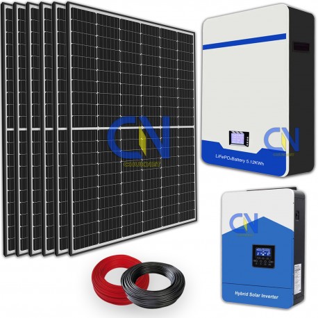 Impianto fotovoltaico inverter ibrido 6 kw wifi con accumulo da 5 kw litio lifepo4