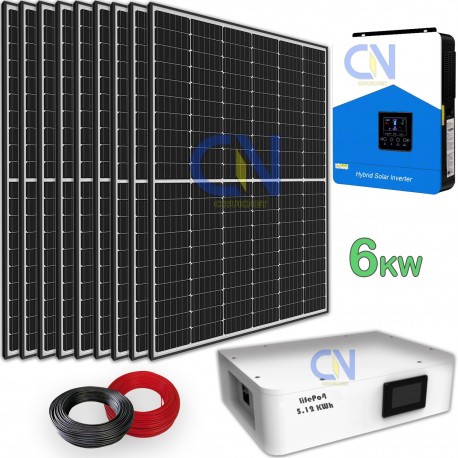 Impianto fotovoltaico inverter ibrido 6 kw wifi con accumulo da 5 kw litio lifepo4