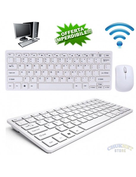 Set Mouse e Tastiera Wireless Senza Fili Kit per PC Computer Laptop Smart  TV