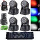 KIT 4X PROIETTORE LED RGB TESTA MOBILE ROTANTE DISCOTECA LUCI 7 LED DMX + MIXER