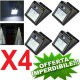 4X FARO A LED CON PANNELLO SOLARE SENSORE MOVIMENTO CREPUSCOLARE FARETTO ESTERNO