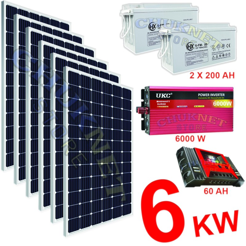 KIT FOTOVOLTAICO 6KW GIORNALIERO INVERTER 3000W PANNELLO ENERGIA BATTERIA  400AH