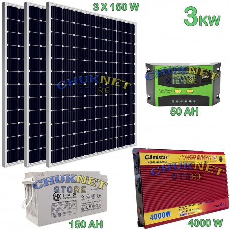 KIT FOTOVOLTAICO 3KW GIORNALIERO INVERTER 4000W PANNELLO ENERGIA BATTERIA 150 AH