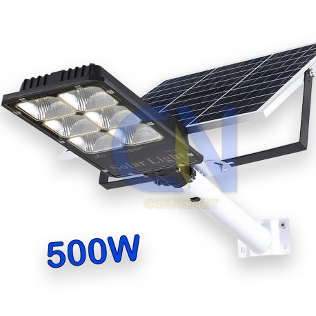 FARO LED LAMPIONE STRADALE 500W LUCE FREDDA CON PANNELLO SOLARE FOTOVOLTAICO STAFFA TELECOMANDO