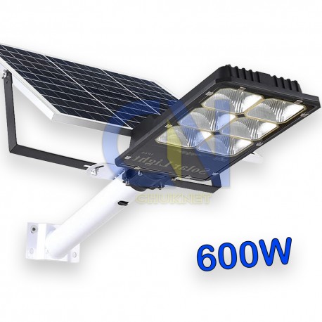 FARO LED LAMPIONE STRADALE 600W LUCE FREDDA CON PANNELLO SOLARE FOTOVOLTAICO STAFFA TELECOMANDO