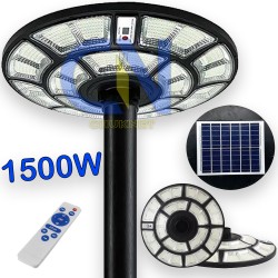 FARO LED LAMPIONE STRADALE 150W LUCE FREDDA CON PANNELLO SOLARE FOTOVOLTAICO STAFFA TELECOMANDO BATTERIA