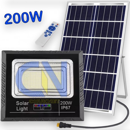 FARO FARETTO 200W LED PANNELLO ENERGIA SOLARE FOTOVOLTAICO CREPUSCOLARE BATTERIA