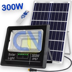 FARO FARETTO 300W LED PANNELLO ENERGIA SOLARE FOTOVOLTAICO CREPUSCOLARE BATTERIA