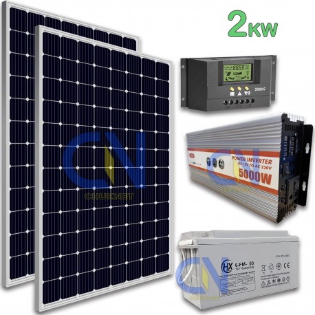 KIT FOTOVOLTAICO 2KW GIORNALIERO 5000W INVERTER PANNELLO ENERGIA SOLARE BATTERIA 120 AH