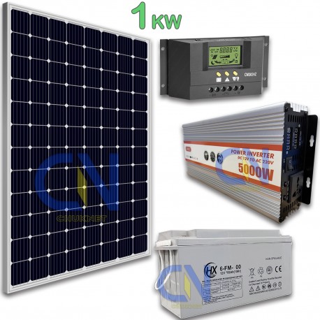 KIT FOTOVOLTAICO 1KW GIORNALIERO 5000W INVERTER PANNELLO ENERGIA SOLARE BATTERIA 100 AH