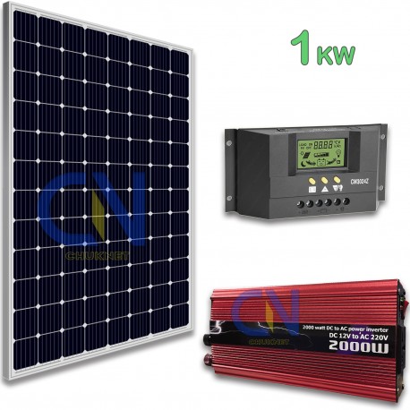 KIT FOTOVOLTAICO 1KW GIORNALIERO INVERTER 2000W PANNELLO ENERGIA SOLARE 30A PWM