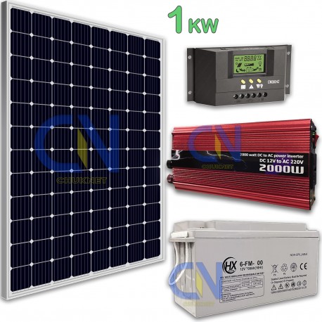 KIT FOTOVOLTAICO 1KW GIORNALIERO 2000W INVERTER PANNELLO ENERGIA SOLARE BATTERIA 100 AH