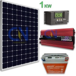 KIT FOTOVOLTAICO 1KW GIORNALIERO INVERTER 2000W PANNELLO ENERGIA SOLARE 30A PWM BATTERIA 38 AH